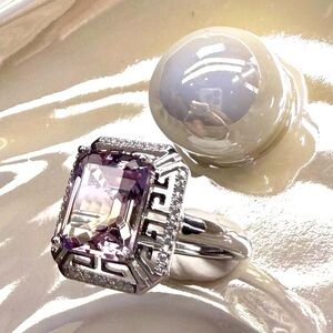 RAM11 3.5CT Natural PREMIUM QUALITY Bolivian Ametrine GREEK KEY StylishRing S925